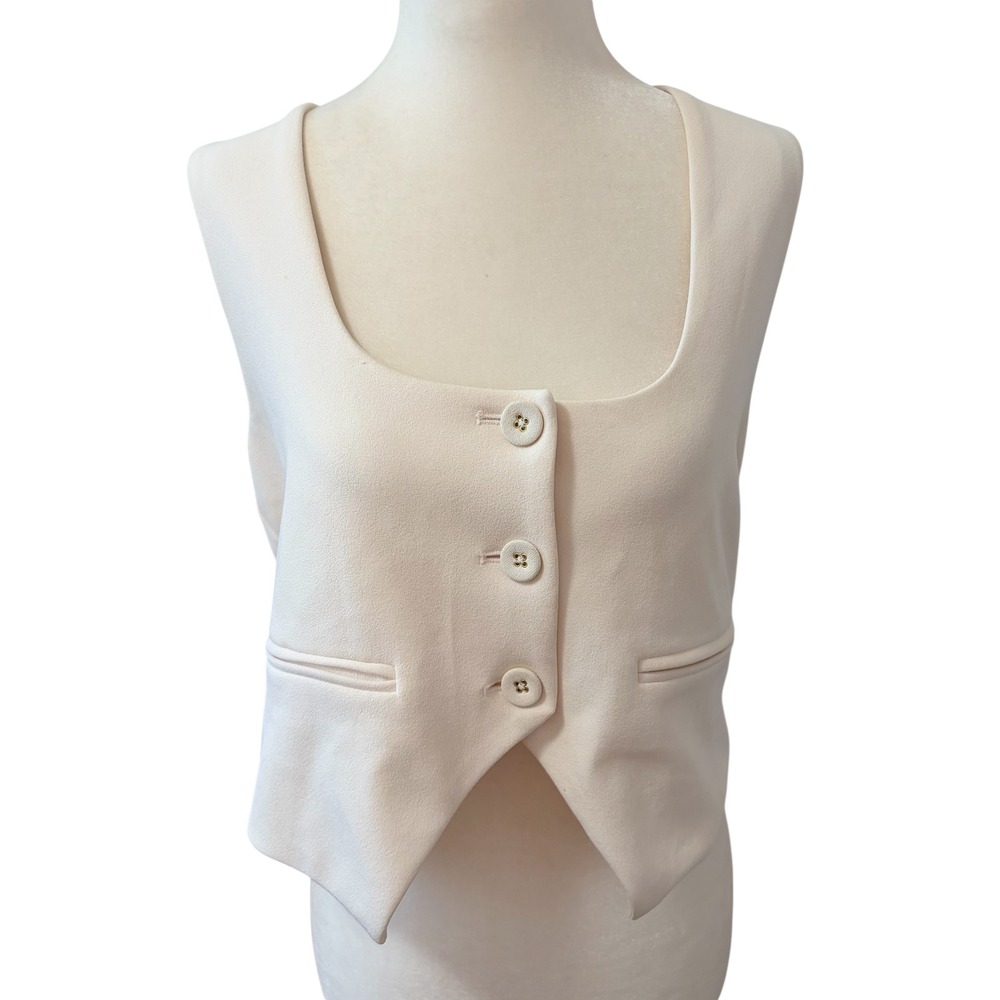 Suzy Shier Cream XL Square Neck Button Front Cropped Waistcoat Vest - Picture 2 of 7